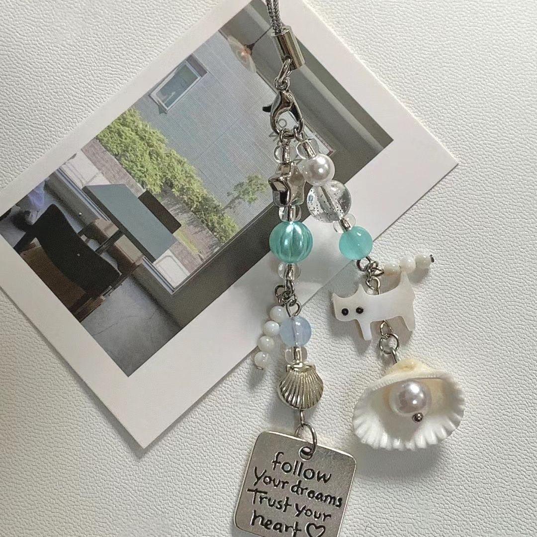 Wholesale Small fresh summer cat shell pendant mobile phone chain keychain